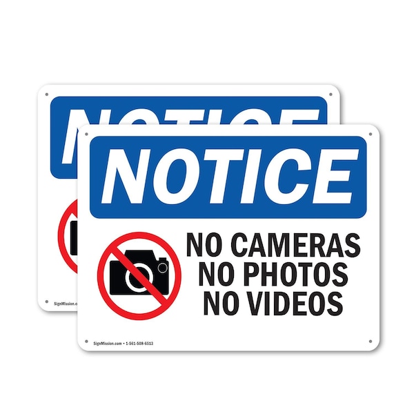 Signmission No Cameras No Photos No Videos, 10 in W x Rectangle, Plastic OS-2PACK-NS-P-710-L-14402 - main